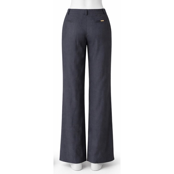 Michael Kors Womens Navy Blue 100% Linen Wide Leg Pleated Trousers Size 8 - Picture 2 of 4